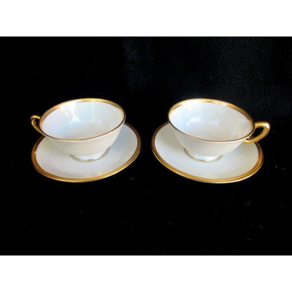 Lenox Windsor Set‎ of 2 Cups/Saucers M-161 Ivory/Gold Encrusted Trim Gold Stamp